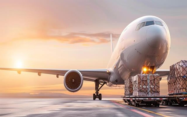 Cargo aircraft being loaded with air freight