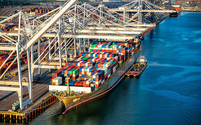 Container ship at a cargo port — sea freight